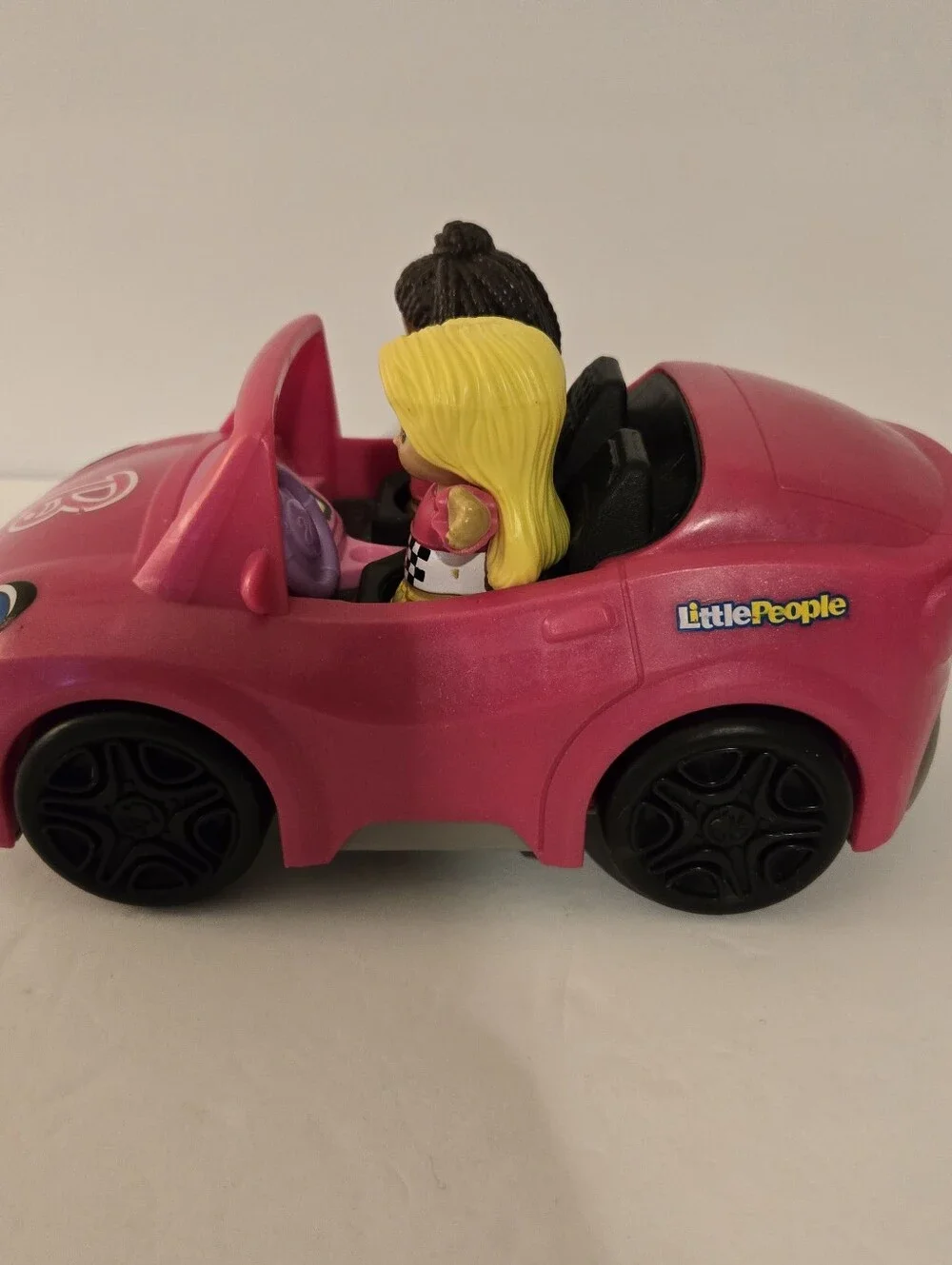 Fisher Price Little People Barbie Pink Convertble Music/Sounds 2 Figures Works